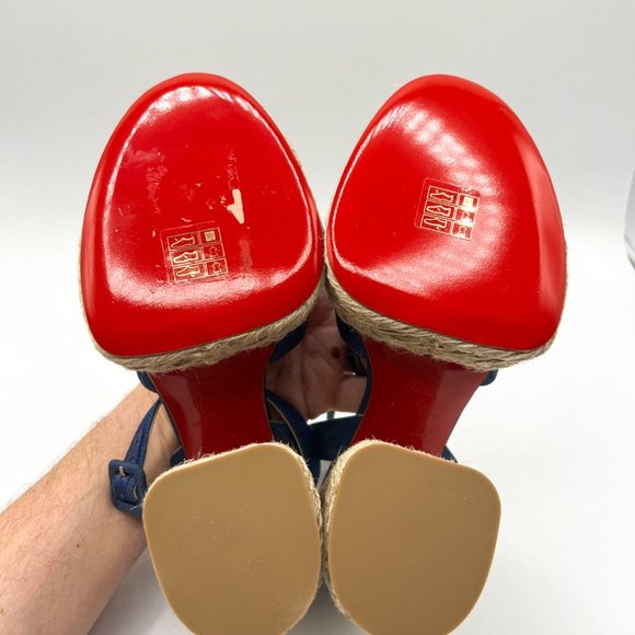 Christian Louboutin Super Mariza Denim Platform Red Bottom Espadrilles Sz 37 - Picture 10 of 12